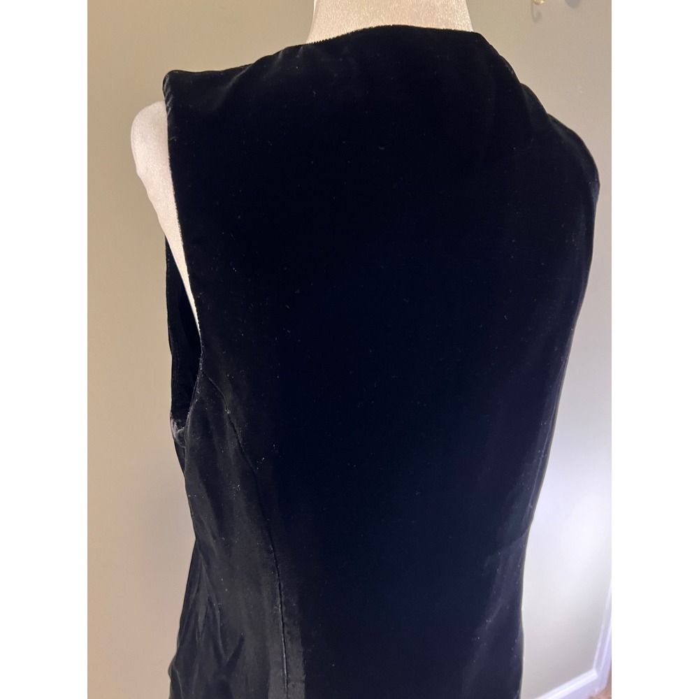 mwc Black Velvet Single Button V-Neck Vest Women Medium Vintage Style Lined - Picture 6 of 9